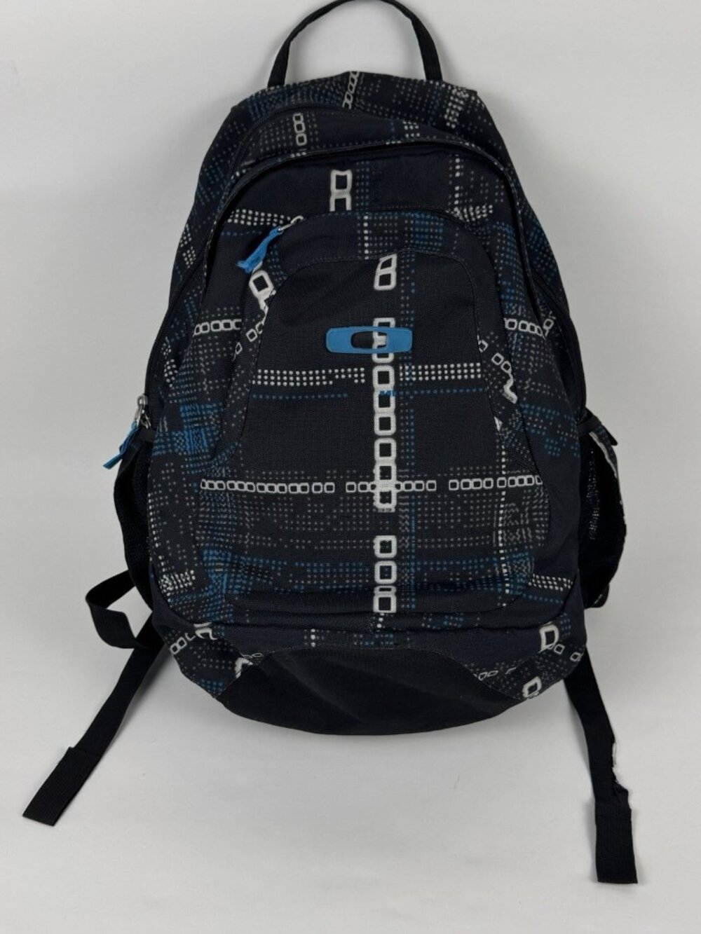 Oakley Backpack Geo Pattern Blue Black Accents Men's Hiking Travel Y2K FA 2011